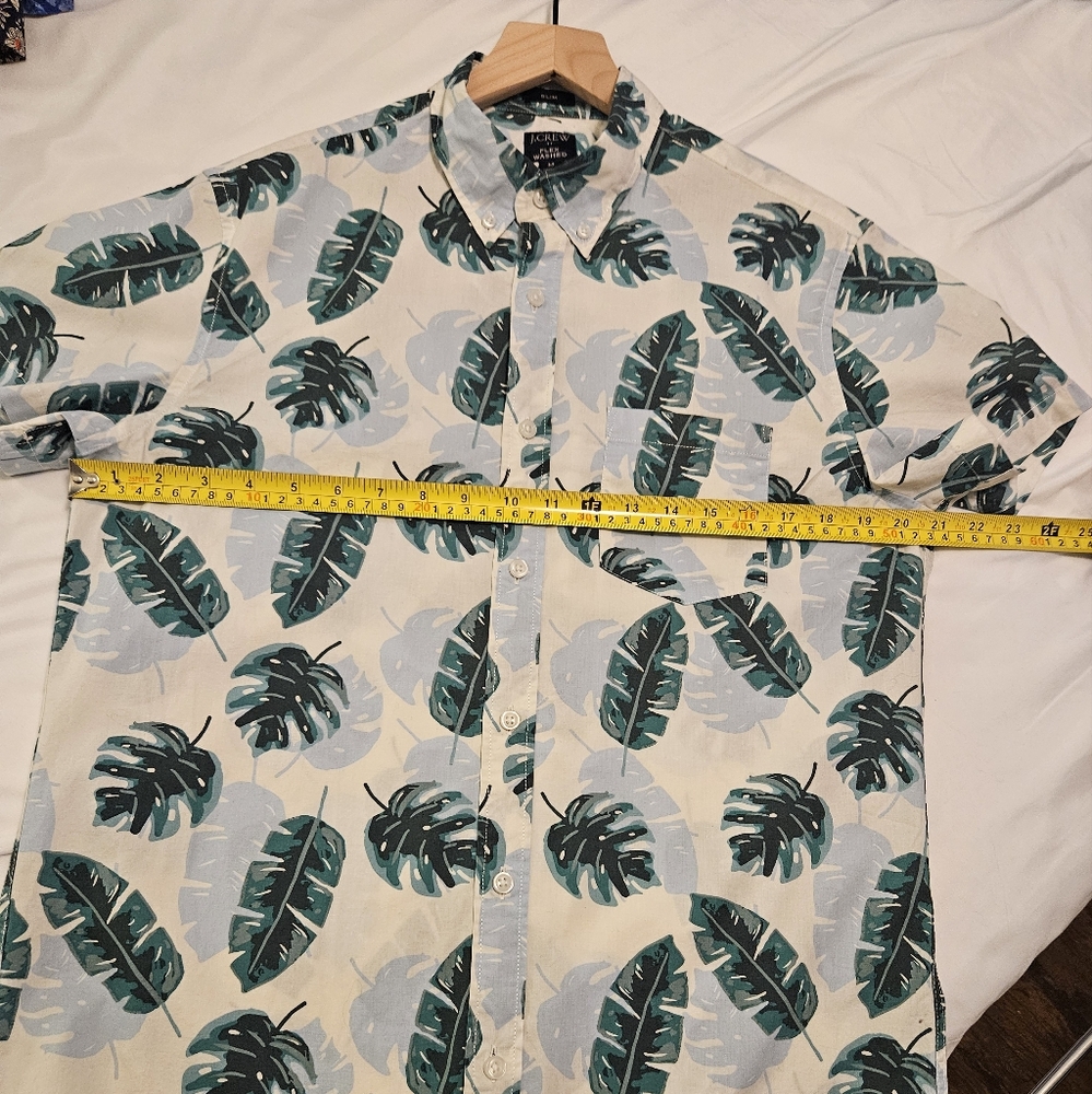 J. Crew Green and White Tropical Casual Shirt